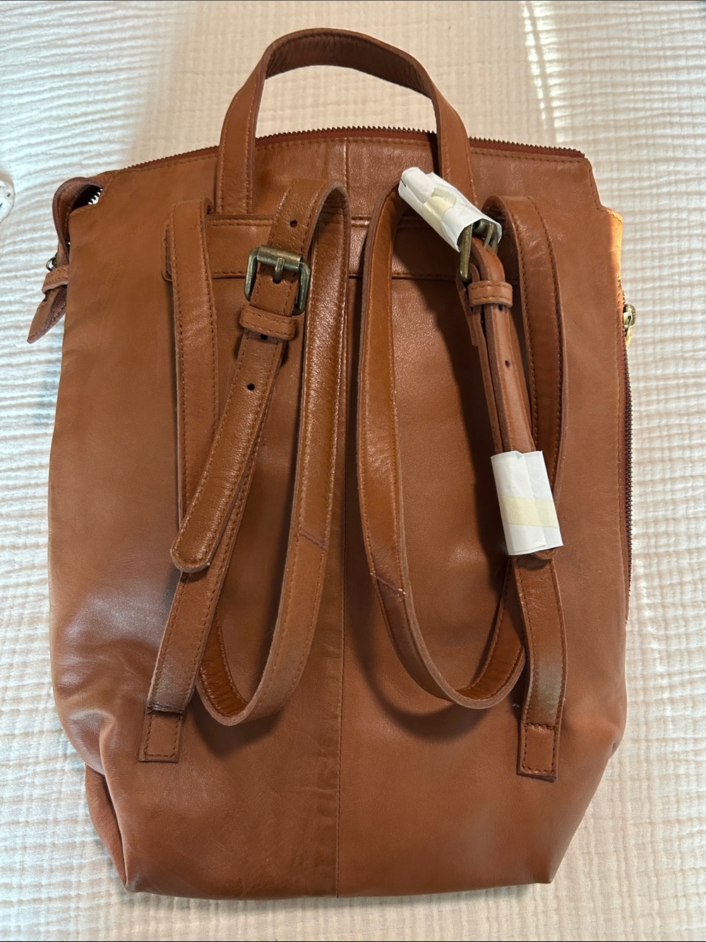 Anthropologie Cognac Leather Convertible Backpack Tote